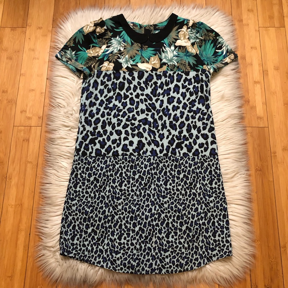 Maison Scotch Tropical Jungle Leopard Mixed Prints Relaxed Fit Green Dress S